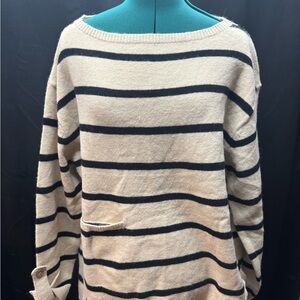 Striped Off-the-Shoulder Sweater in Cream and Black